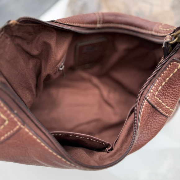 FOSSIL Chocolate Brown Pebbled Leather Mini Hobo Shoulder Bag Boho - Picture 13 of 15